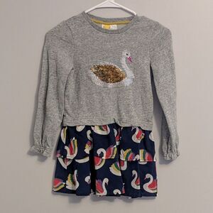 Mini Boden Flip Sequin Color Changing Long Sleeve Swan Dress Size 7-8Y